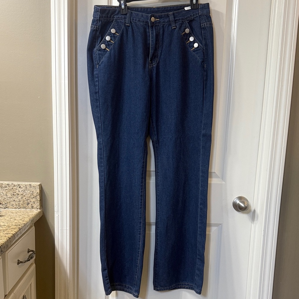 SHEIN Dark Blue Straight Leg Jeans